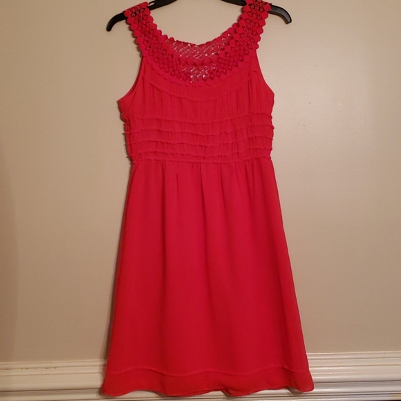 Max Studio Dresses & Skirts - Max Studio Pink Crochet-Yoke Sleeveless Ruffle Dress